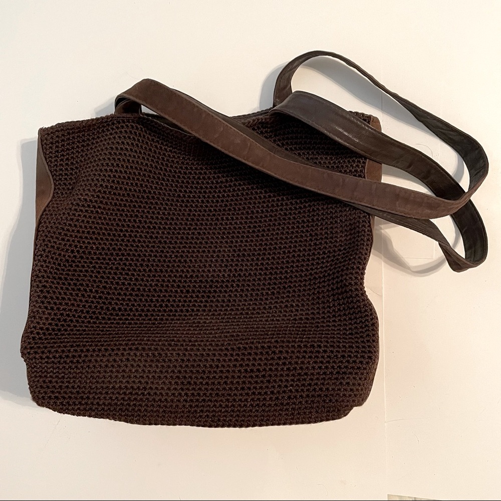 VINTAGE THE SAK; dark weave purse. long handles-easy carry. Boho. Rich brown.